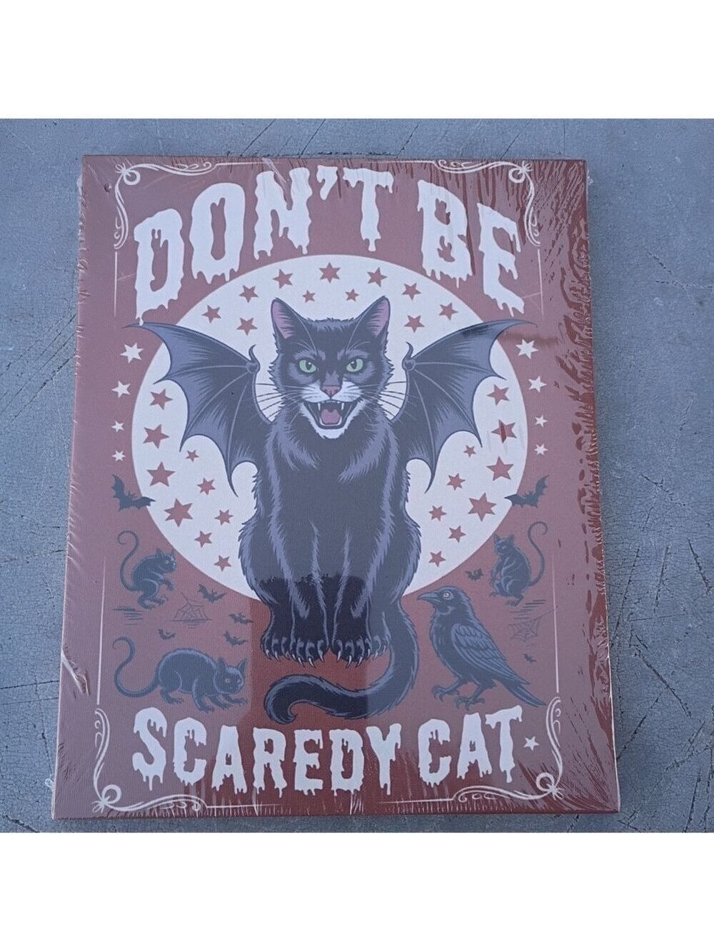 2/$20 Don't Be A Scaredy Cat Gothic Wooden Halloween Canvas Art Frame